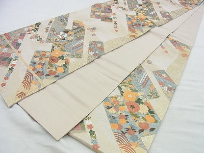 平和屋着物◎六通柄袋帯 花鳥文 金糸 逸品 BAAH2929jm