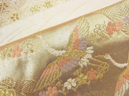 平和屋着物◎六通柄袋帯 唐織 飛鶴草花文 金糸 逸品 BAAH2964jm