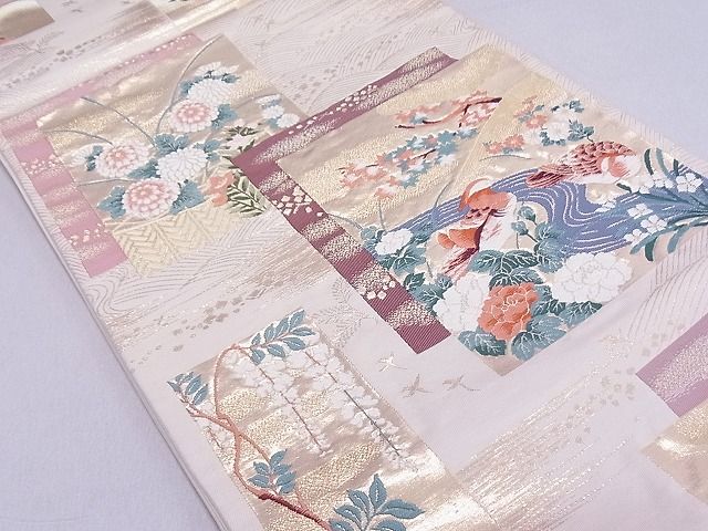 平和屋着物◎六通柄袋帯 唐織 色紙重ね花鳥文 金糸 逸品 DAAG0336ox