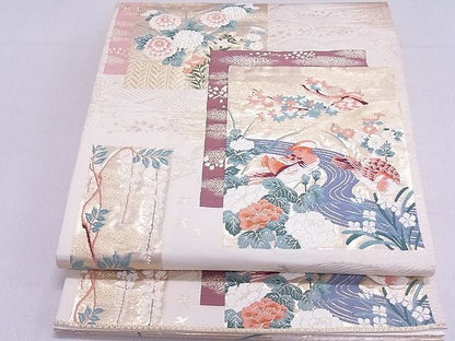平和屋着物◎六通柄袋帯 唐織 色紙重ね花鳥文 金糸 逸品 DAAG0336ox
