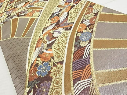 平和屋着物◎六通柄袋帯 亀甲花鳥文 金銀糸 正絹 逸品 AAAI1183Awj