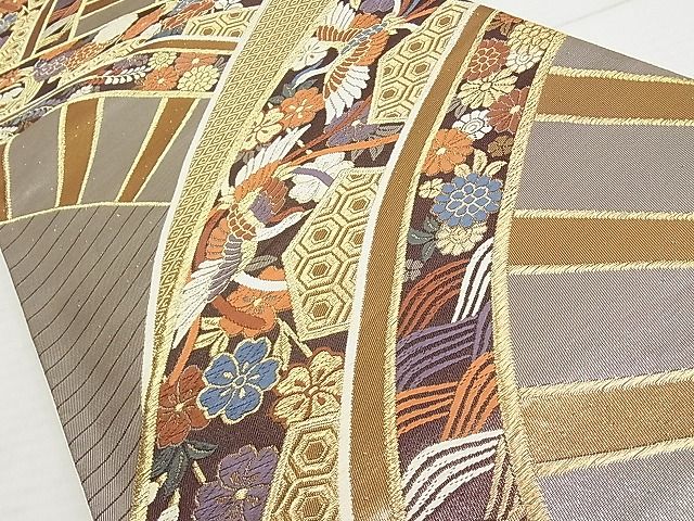 平和屋着物◎六通柄袋帯 亀甲花鳥文 金銀糸 正絹 逸品 AAAI1183Awj