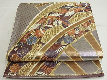 平和屋着物◎六通柄袋帯 亀甲花鳥文 金銀糸 正絹 逸品 AAAI1183Awj