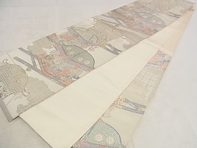 平和屋着物◎六通柄袋帯 雲取器物花文 金銀糸 正絹 逸品 AAAJ7129Apf