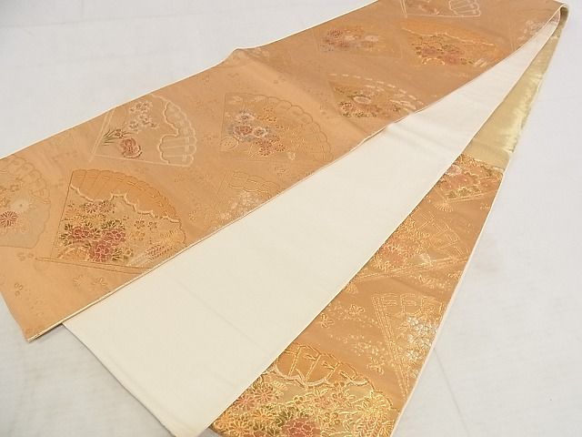 平和屋着物◎六通柄袋帯 唐織 扇面花鳥文 金銀糸 引箔 正絹 逸品 AAAJ7117Apf