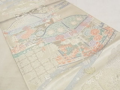 平和屋着物◎六通柄袋帯 雲取器物花文 金銀糸 正絹 逸品 AAAJ7129Apf