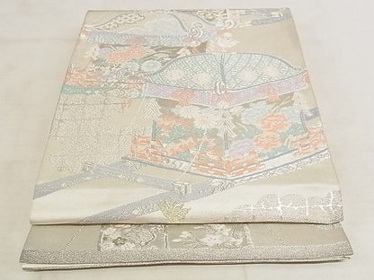 平和屋着物◎六通柄袋帯 雲取器物花文 金銀糸 正絹 逸品 AAAJ7129Apf