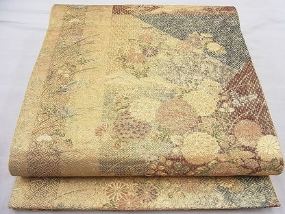 平和屋着物■六通柄袋帯 鏡裏秋草文 金糸 逸品 BAAH6748ea