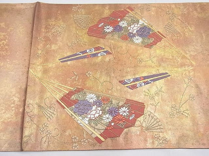 平和屋着物◎太鼓柄袋帯 唐織 扇面散らし花文 金糸 逸品 BAAH7893ea