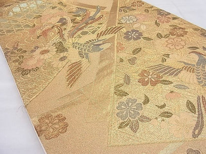 平和屋着物◎六通柄袋帯 鳳凰枝垂れ桜 金糸 逸品 BAAH7903ea