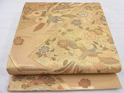 平和屋着物◎六通柄袋帯 鳳凰枝垂れ桜 金糸 逸品 BAAH7903ea