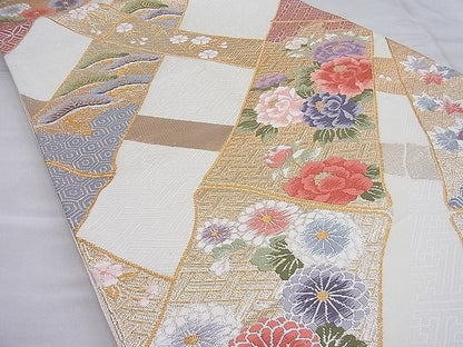 平和屋着物◎六通柄袋帯 唐織 竹取草花文 金糸 逸品 BAAH7935ea