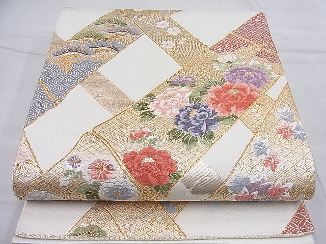 平和屋着物◎六通柄袋帯 唐織 竹取草花文 金糸 逸品 BAAH7935ea