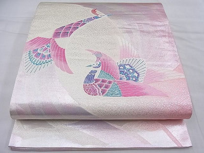 平和屋着物◎六通柄袋帯 孔雀 銀糸 逸品 BAAH7924ea