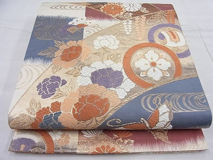平和屋着物◎六通柄袋帯 唐織 舞蝶青海波花文 逸品 BAAH7945ea