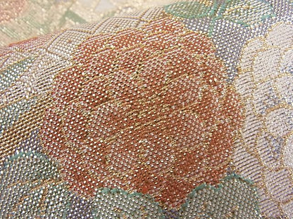 平和屋着物◎宝珠本佐賀錦 六通柄袋帯 流水扇面花文 九百錦 金糸 逸品 BAAH7964ea