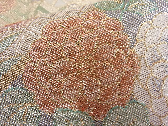平和屋着物◎宝珠本佐賀錦 六通柄袋帯 流水扇面花文 九百錦 金糸 逸品 BAAH7964ea