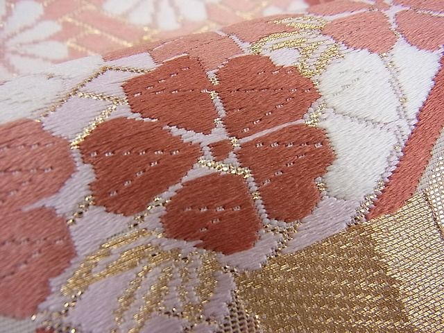 平和屋着物◎六通柄袋帯 唐織 扇面春秋花文 金糸 逸品 BAAH7988ea