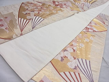 平和屋着物◎六通柄袋帯 唐織 扇面春秋花文 金糸 逸品 BAAH7988ea