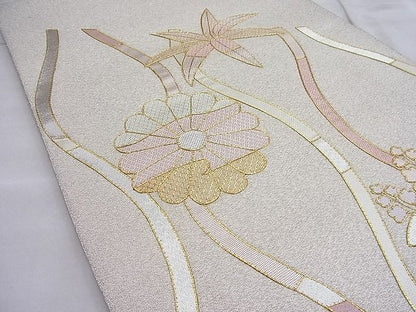 平和屋着物◎太鼓柄袋帯 駒刺繍 立涌桐菊文 金銀糸 逸品 BAAH7983ea