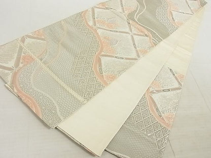 平和屋着物◎六通柄袋帯 天井孔雀花文 プラチナ箔 正絹 逸品 AAAJ2384Aex