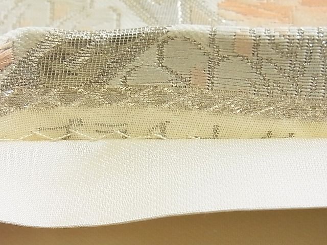 平和屋着物◎六通柄袋帯 天井孔雀花文 プラチナ箔 正絹 逸品 AAAJ2384Aex