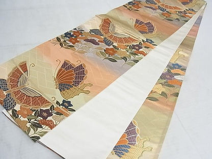平和屋着物◎六通柄袋帯 唐織 花蝶文 金糸 正絹 逸品 AAAJ4326Ast