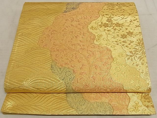平和屋着物◎六通柄袋帯 道長花唐草文 金糸 正絹 逸品 AAAI4869Asx