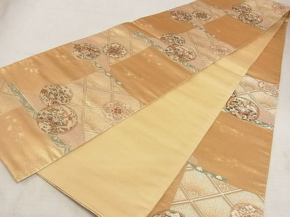 平和屋着物◎六通柄袋帯 色紙花鳥舞蝶丸文 金銀糸 正絹 逸品 AAAI4881Asx