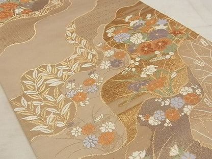 平和屋着物◎六通柄袋帯 唐織 道長花文 金糸 正絹 逸品 AAAI4879Asx