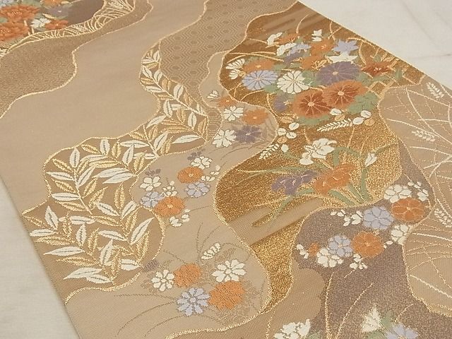 平和屋着物◎六通柄袋帯 唐織 道長花文 金糸 正絹 逸品 AAAI4879Asx