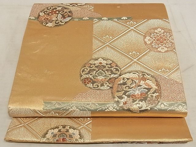 平和屋着物◎六通柄袋帯 色紙花鳥舞蝶丸文 金銀糸 正絹 逸品 AAAI4881Asx