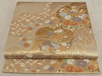 平和屋着物◎六通柄袋帯 唐織 道長花文 金糸 正絹 逸品 AAAI4879Asx