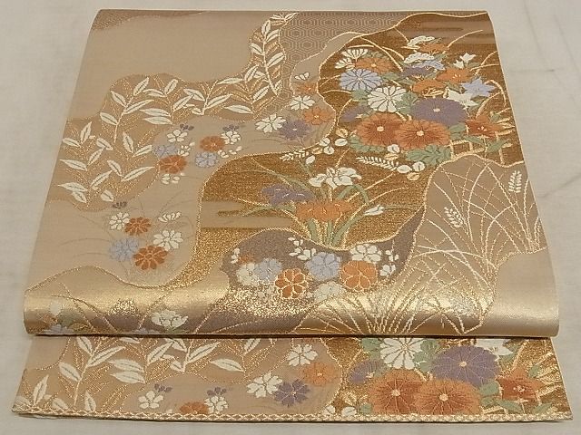 平和屋着物◎六通柄袋帯 唐織 道長花文 金糸 正絹 逸品 AAAI4879Asx