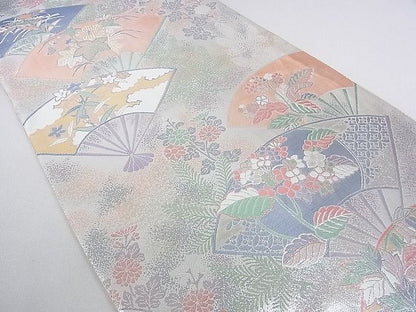 平和屋着物◎佐賀錦 六通柄袋帯 扇面花文 金銀糸 逸品 DAAF5915cf