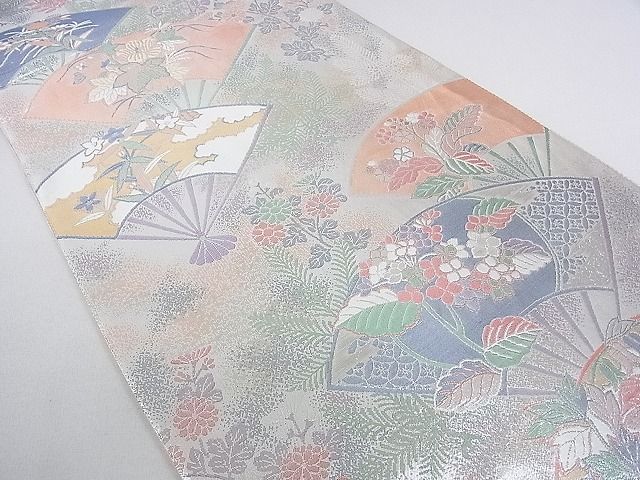 平和屋着物◎佐賀錦 六通柄袋帯 扇面花文 金銀糸 逸品 DAAF5915cf