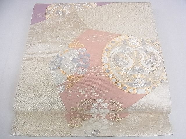 平和屋着物◎六通柄袋帯 歌仙 向い鳥花丸文 金銀糸 逸品 DAAF5902cf