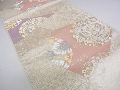 平和屋着物◎六通柄袋帯 歌仙 向い鳥花丸文 金銀糸 逸品 DAAF5902cf