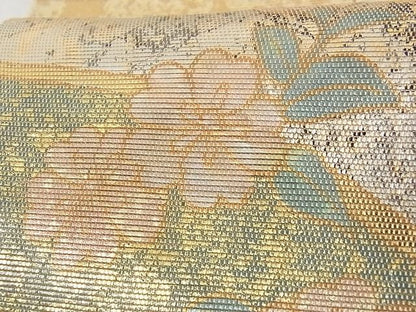 平和屋着物■太鼓柄袋帯 螺鈿箔 地紙重ねエ霞御所車花文 金銀彩 引箔 正絹 逸品 AAAJ0964Aaz