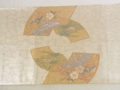 平和屋着物■太鼓柄袋帯 螺鈿箔 地紙重ねエ霞御所車花文 金銀彩 引箔 正絹 逸品 AAAJ0964Aaz