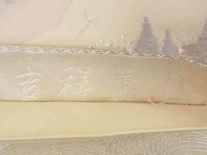 平和屋着物◎六通柄袋帯 吉祥萬代 風景文 銀糸 正絹 逸品 AAAJ2193Aaz