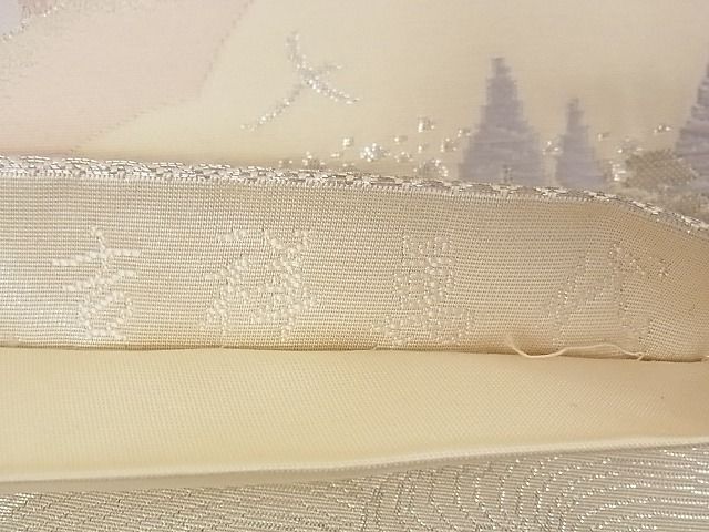 平和屋着物◎六通柄袋帯 吉祥萬代 風景文 銀糸 正絹 逸品 AAAJ2193Aaz