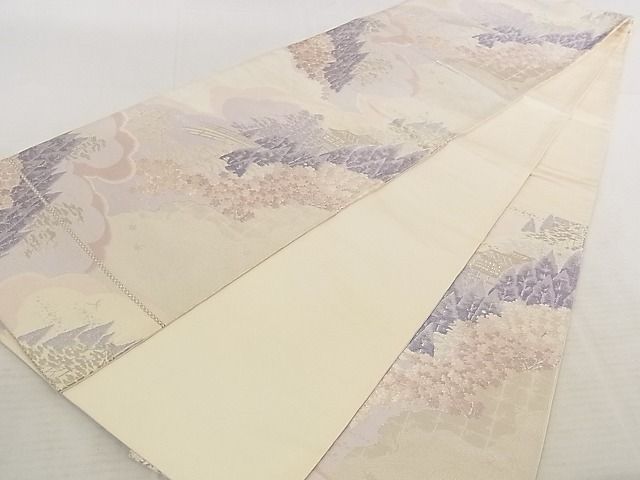 平和屋着物◎六通柄袋帯 吉祥萬代 風景文 銀糸 正絹 逸品 AAAJ2193Aaz