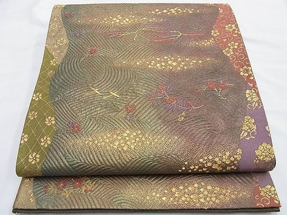 平和屋着物◎六通柄袋帯 唐織 吹き寄せ箔散らし文様 金糸 逸品 BAAG8964du