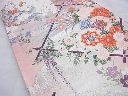 平和屋着物◎六通柄袋帯 唐織 花飾鼓紋 金銀糸 逸品 BAAG8959du