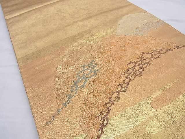 平和屋着物◎六通太鼓柄袋帯 寿松錦織文 都路金錦 逸品 BAAG8965du