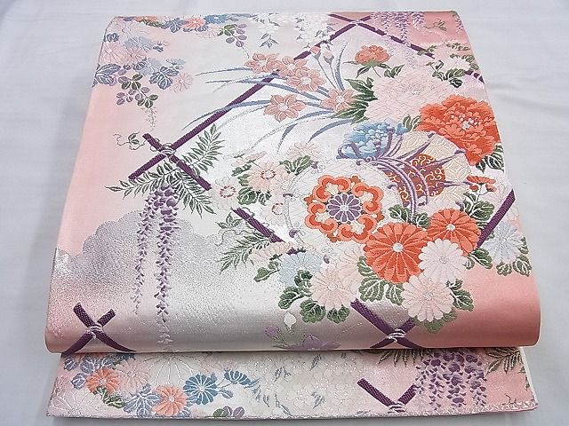 平和屋着物◎六通柄袋帯 唐織 花飾鼓紋 金銀糸 逸品 BAAG8959du