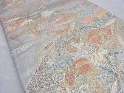 平和屋着物◎六通柄袋帯 唐織 蒔絵花鳥文 金銀糸 逸品 BAAG8967du