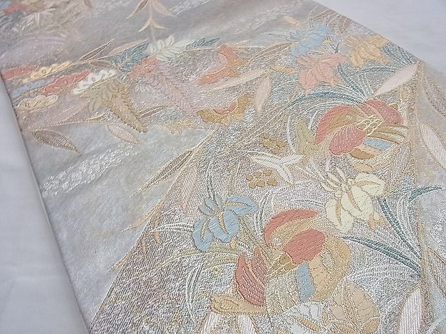 平和屋着物◎六通柄袋帯 唐織 蒔絵花鳥文 金銀糸 逸品 BAAG8967du