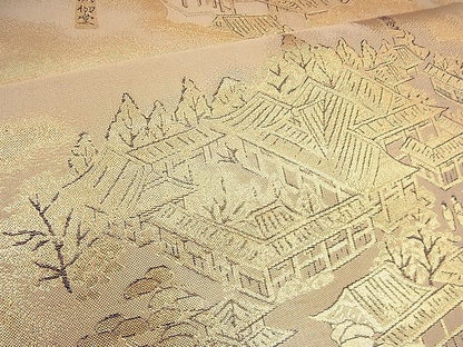 平和屋着物◎全通柄袋帯 洛中洛外図 金糸 逸品 BAAH5939fk